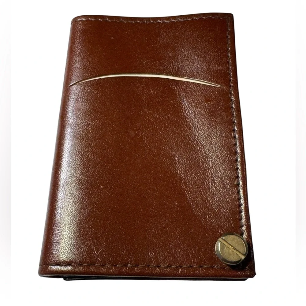 Brown Leather Wallet with Gold Accent Credit Card Holder Case